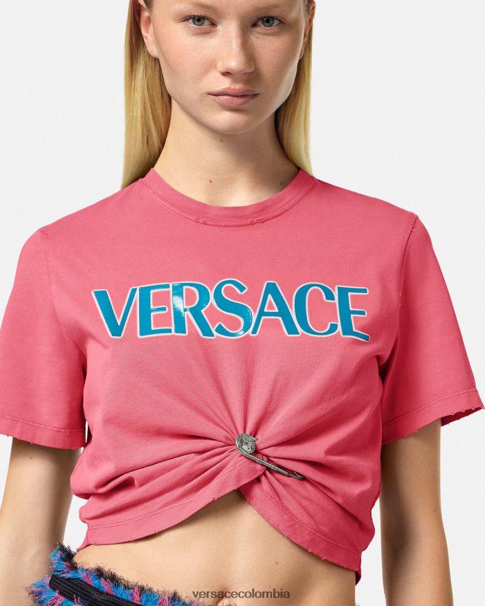 mujer camiseta con logo de imperdible Versace rosa 2RP40F139 ropa
