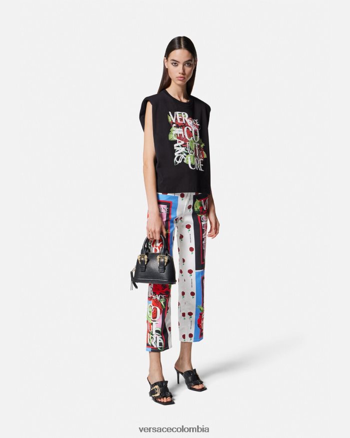mujer camiseta con logo de rosas Versace negro 2RP40F2174 ropa