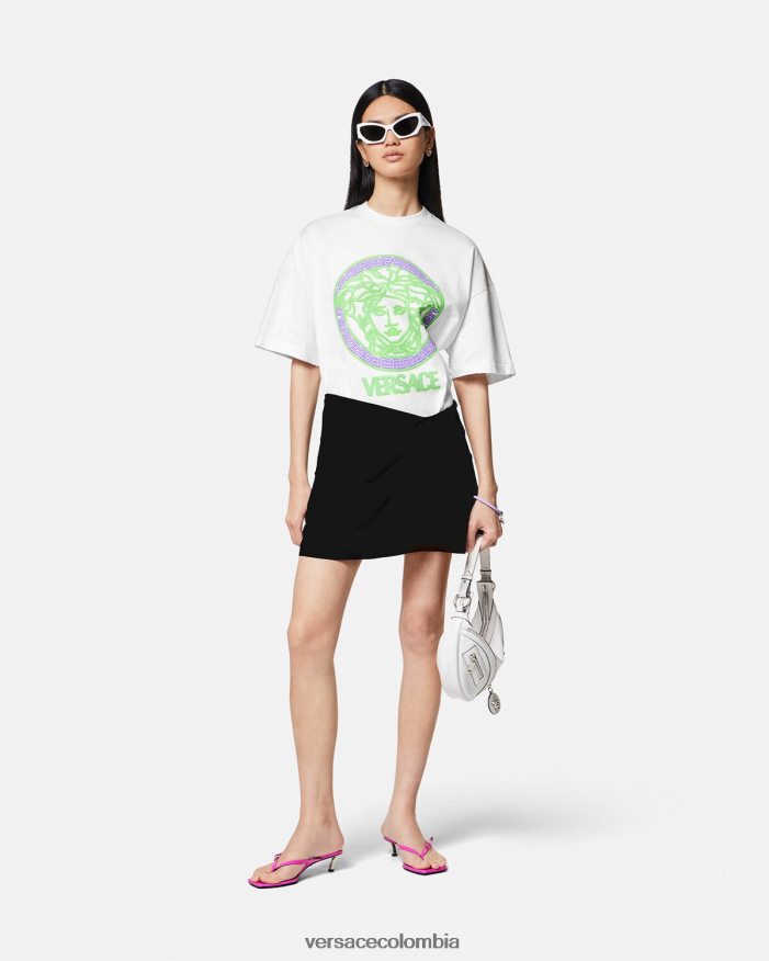 mujer camiseta con logo desgastado de Medusa Versace blanco 2RP40F135 ropa