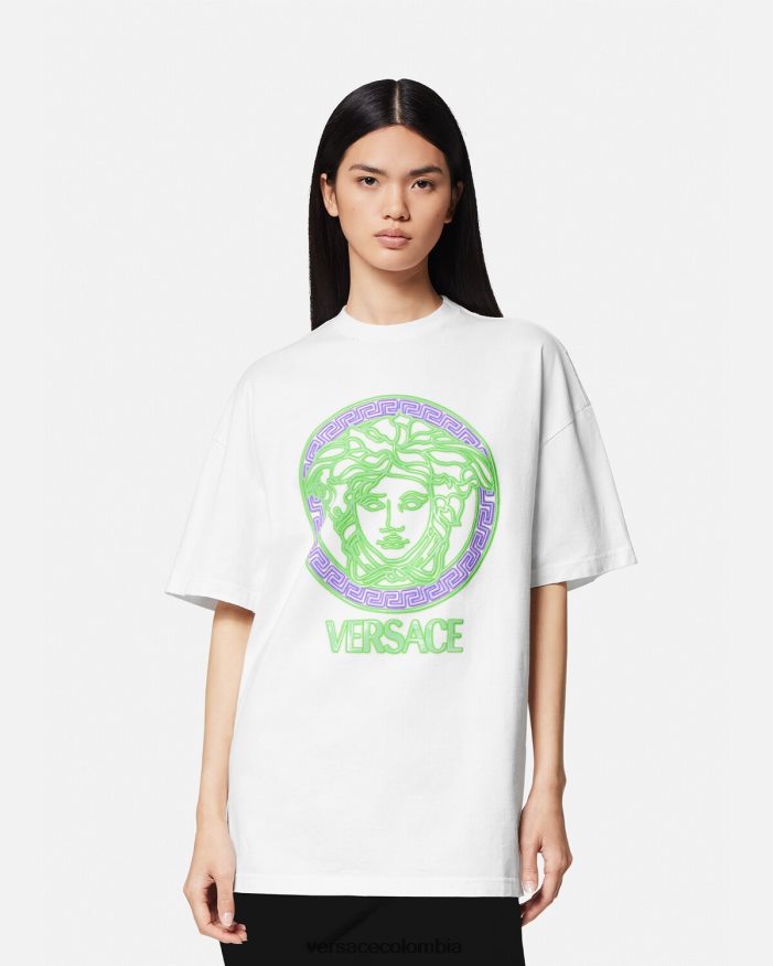 mujer camiseta con logo desgastado de Medusa Versace blanco 2RP40F135 ropa