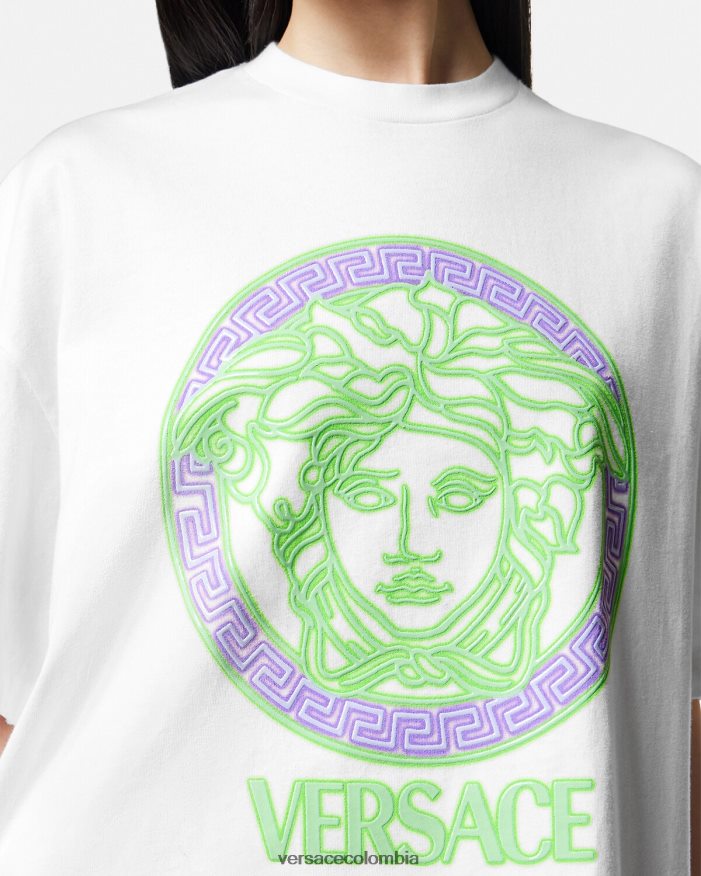 mujer camiseta con logo desgastado de Medusa Versace blanco 2RP40F135 ropa