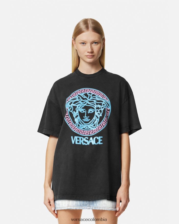 mujer camiseta con logo desgastado de Medusa Versace negro 2RP40F134 ropa