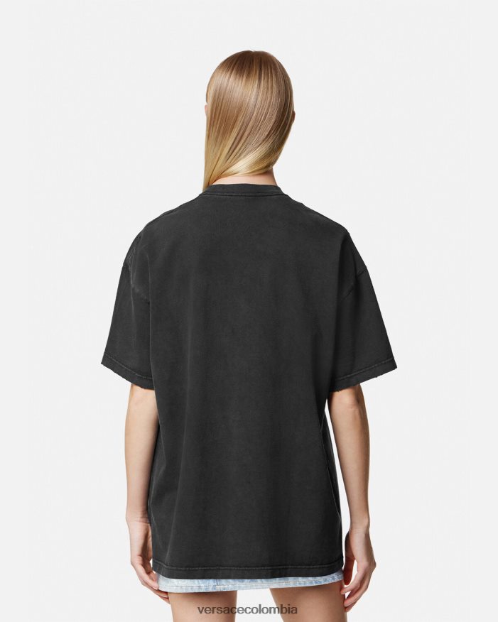 mujer camiseta con logo desgastado de Medusa Versace negro 2RP40F134 ropa