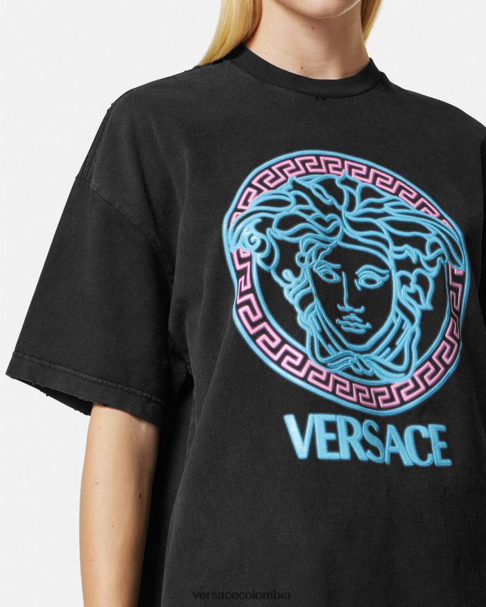 mujer camiseta con logo desgastado de Medusa Versace negro 2RP40F134 ropa