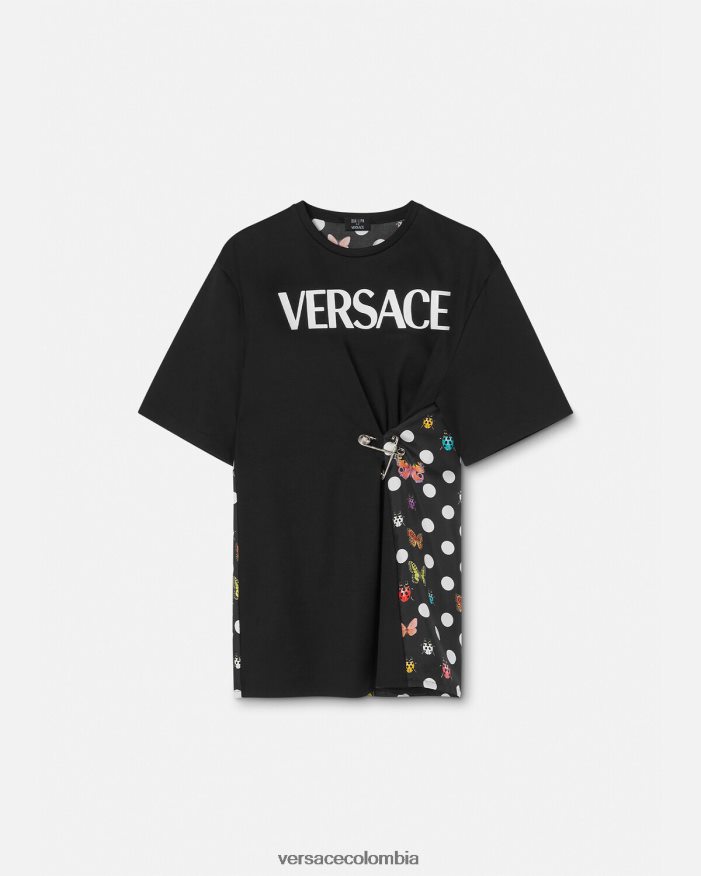 mujer camiseta con logo y mariposas Versace negro y naranja y rojo 2RP40F131 ropa
