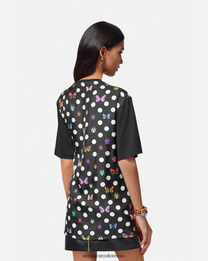 mujer camiseta con logo y mariposas Versace negro y naranja y rojo 2RP40F131 ropa