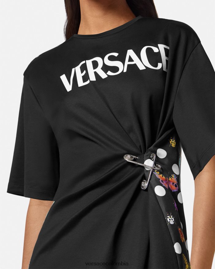mujer camiseta con logo y mariposas Versace negro y naranja y rojo 2RP40F131 ropa
