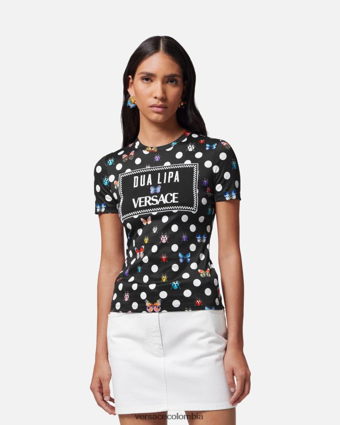 mujer camiseta con mariposas bordadas Versace imprimir 2RP40F130 ropa