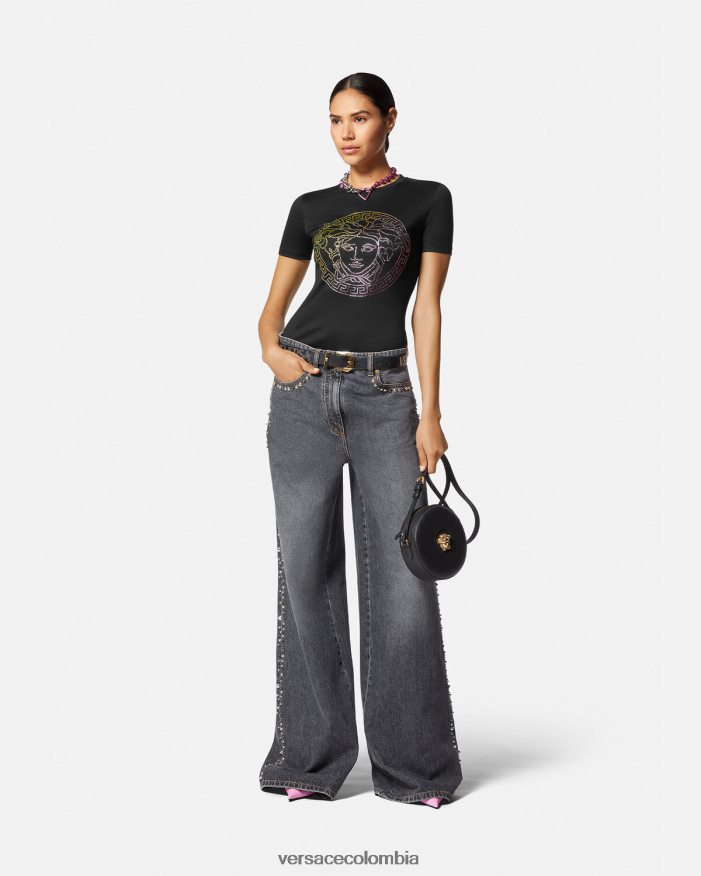 mujer camiseta con medusa de cristal Versace negro 2RP40F141 ropa