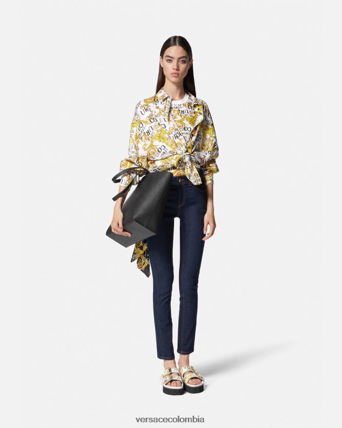 mujer camiseta de alta costura con logo Versace oro y blanco 2RP40F2223 ropa