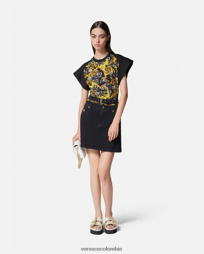 mujer camiseta tipo body de alta costura con logo Versace oro negro 2RP40F2208 ropa