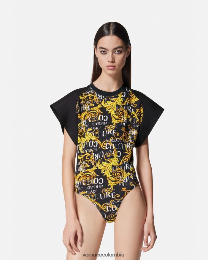 mujer camiseta tipo body de alta costura con logo Versace oro negro 2RP40F2208 ropa
