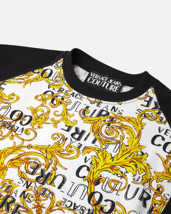 mujer camiseta tipo body de alta costura con logo Versace oro y blanco 2RP40F2207 ropa