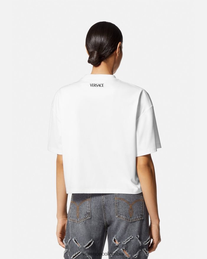 mujer top corto con tachuelas y medusa Versace blanco 2RP40F154 ropa