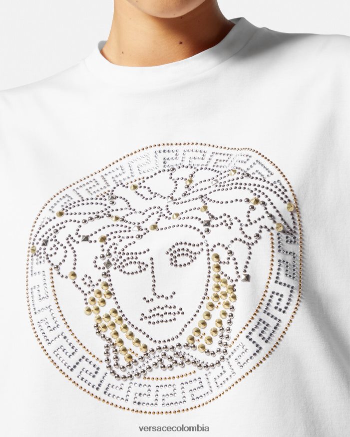 mujer top corto con tachuelas y medusa Versace blanco 2RP40F154 ropa