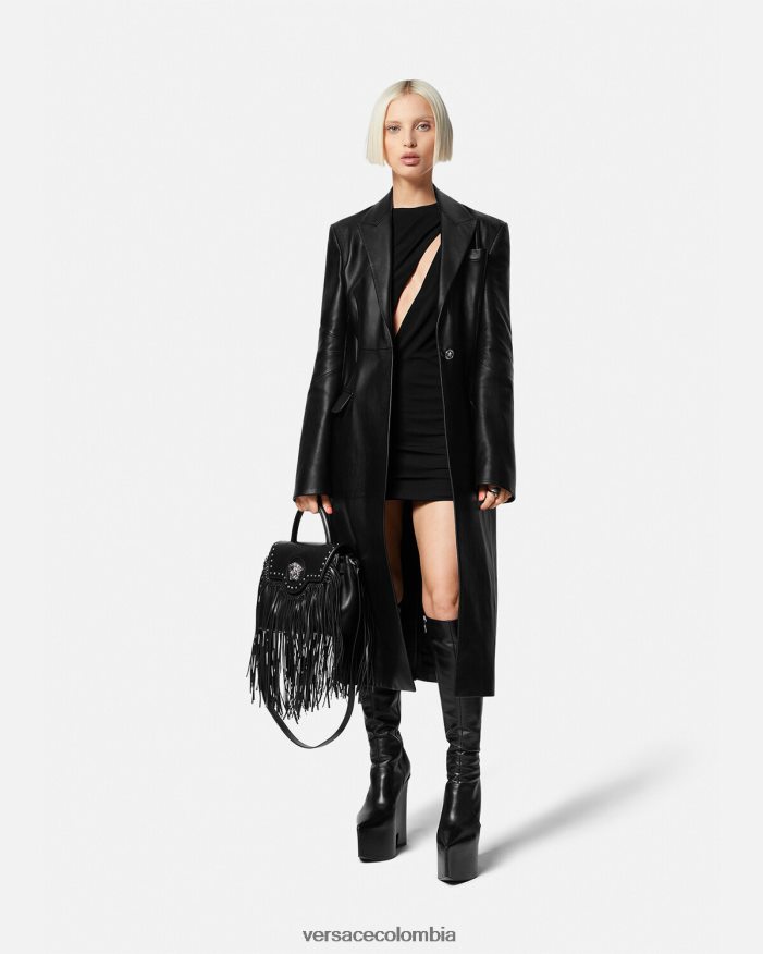 mujer abrigo largo de piel con medusa Versace negro 2RP40F92 ropa