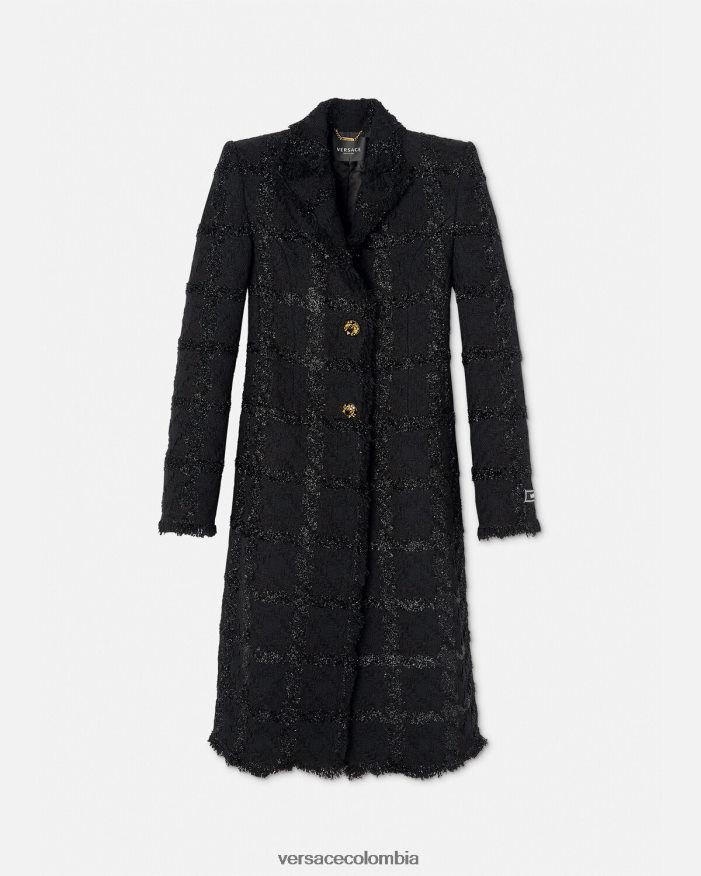mujer abrigo largo de tweed con pinchos Versace negro 2RP40F102 ropa