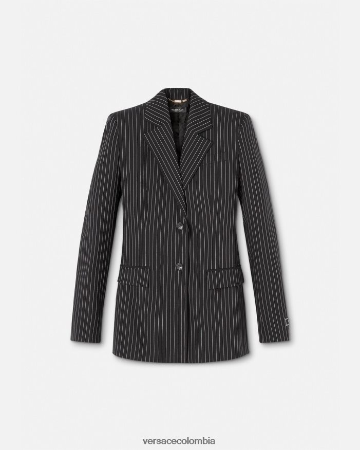 mujer blazer a rayas diplomáticas con botonadura sencilla Versace negro 2RP40F113 ropa