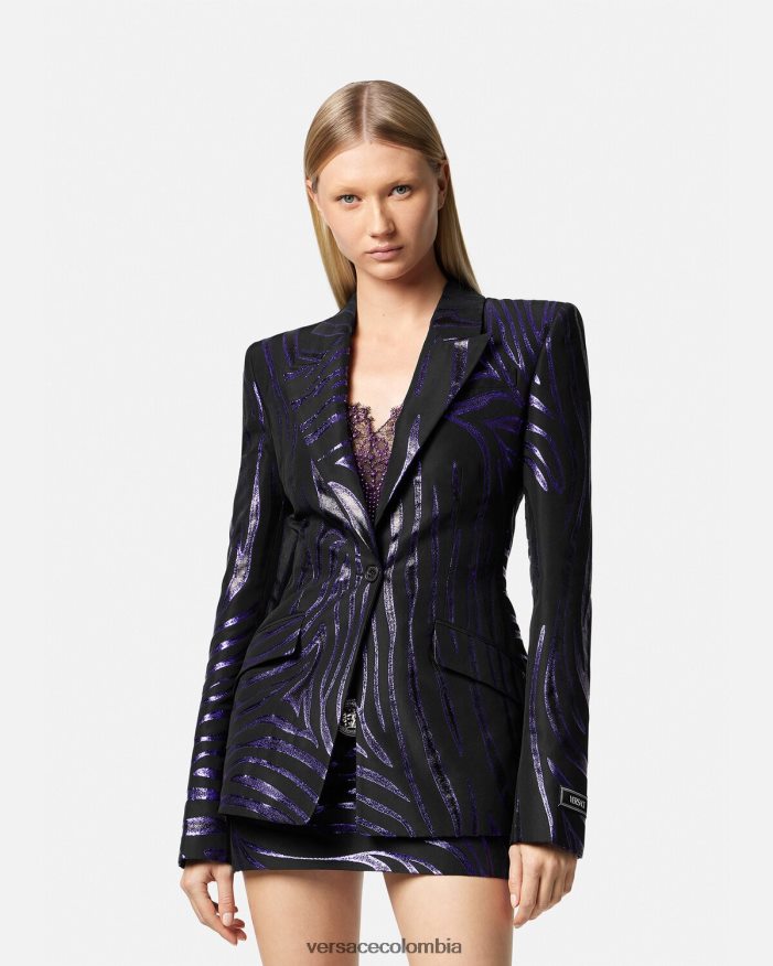 mujer blazer de cebra con botonadura sencilla Versace estampado y violeta 2RP40F114 ropa