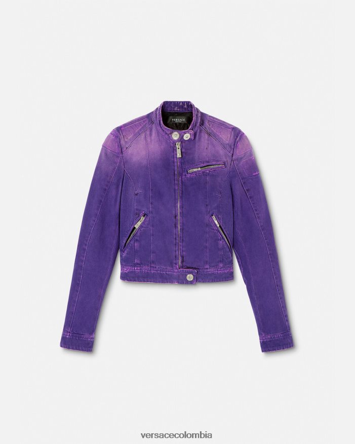 mujer chamarra biker de mezclilla con Medusa Versace Violeta 2RP40F93 ropa