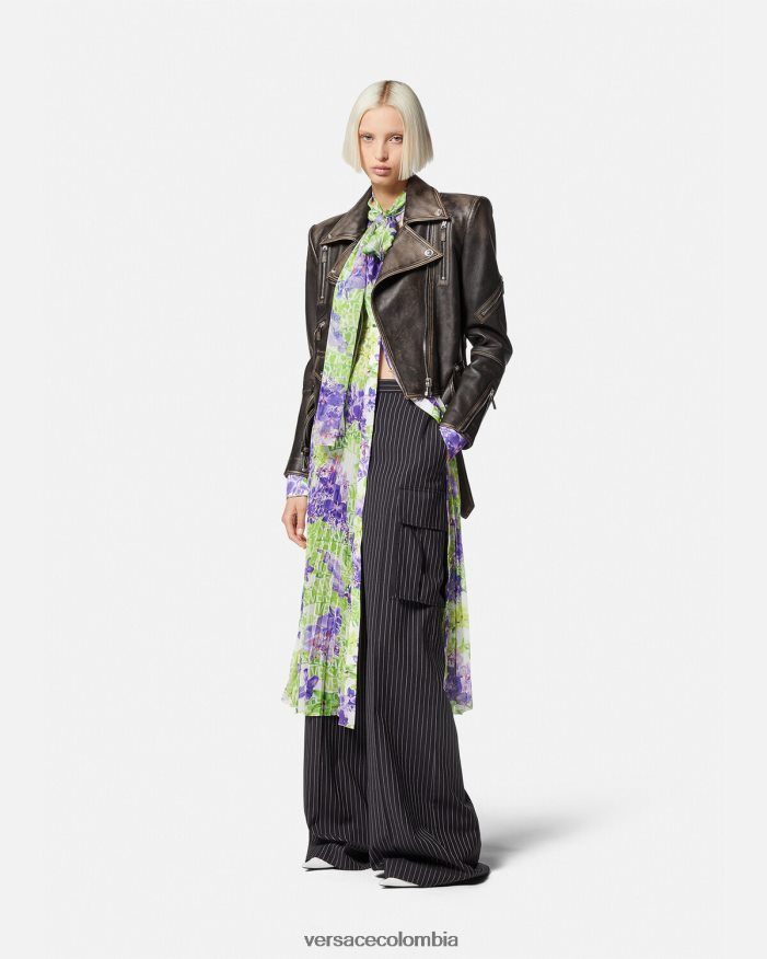 mujer chaqueta de cuero cepillada barroco Versace gris 2RP40F98 ropa