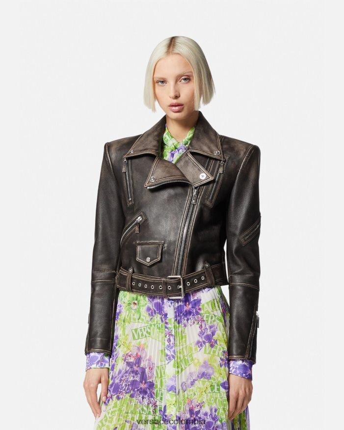 mujer chaqueta de cuero cepillada barroco Versace gris 2RP40F98 ropa