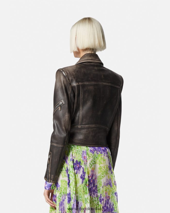 mujer chaqueta de cuero cepillada barroco Versace gris 2RP40F98 ropa