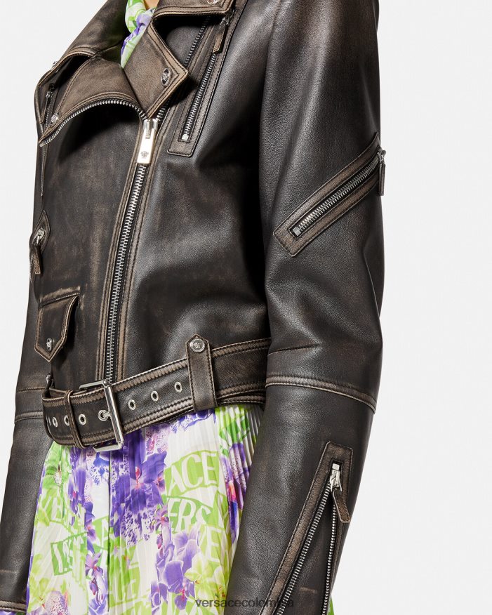 mujer chaqueta de cuero cepillada barroco Versace gris 2RP40F98 ropa
