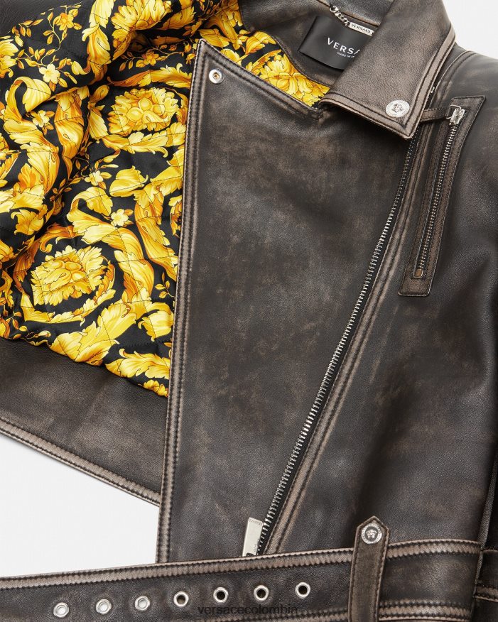 mujer chaqueta de cuero cepillada barroco Versace gris 2RP40F98 ropa