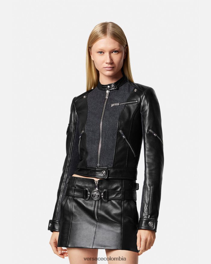 mujer chaqueta motera de cuero denim Versace negro 2RP40F90 ropa
