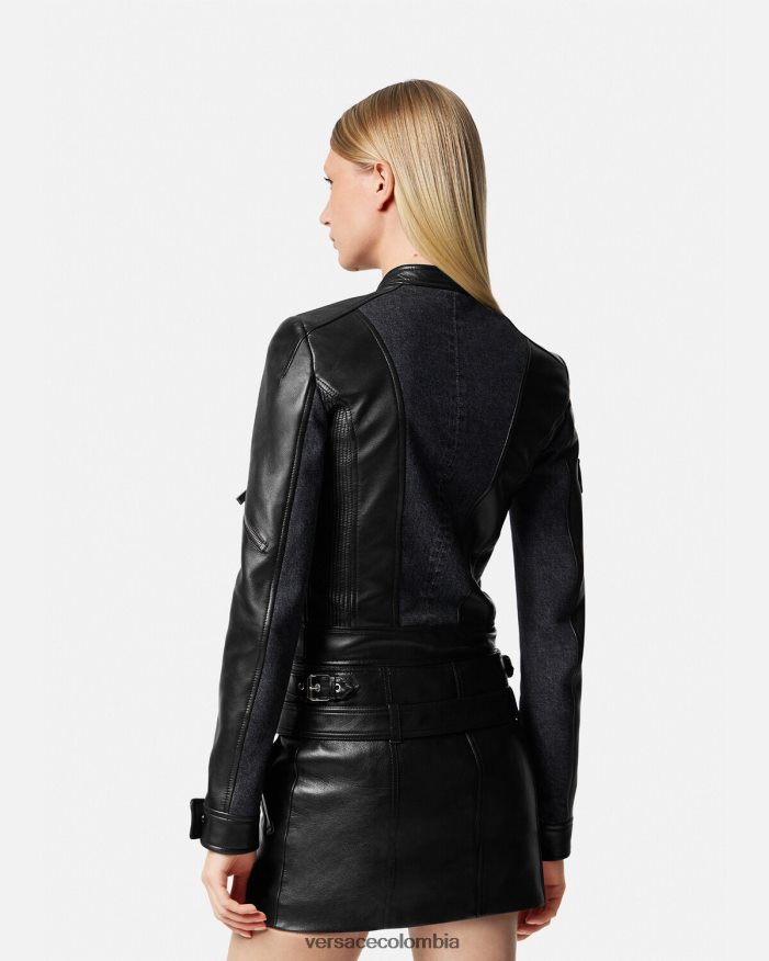 mujer chaqueta motera de cuero denim Versace negro 2RP40F90 ropa
