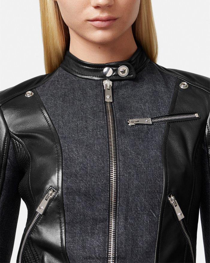 mujer chaqueta motera de cuero denim Versace negro 2RP40F90 ropa