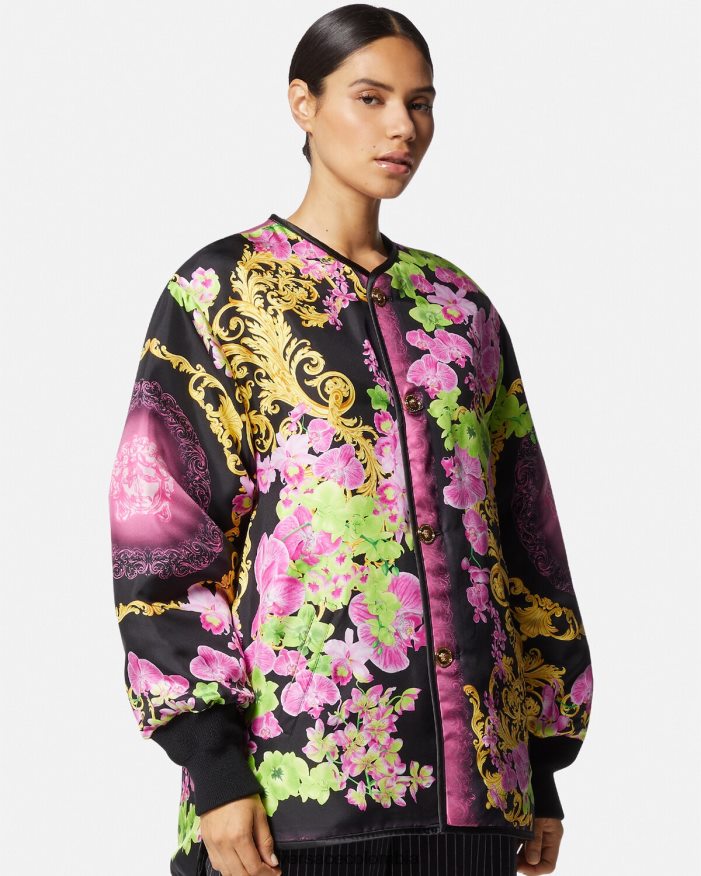 mujer chaqueta reversible con orquídeas medusa Versace negro y estampado 2RP40F99 ropa