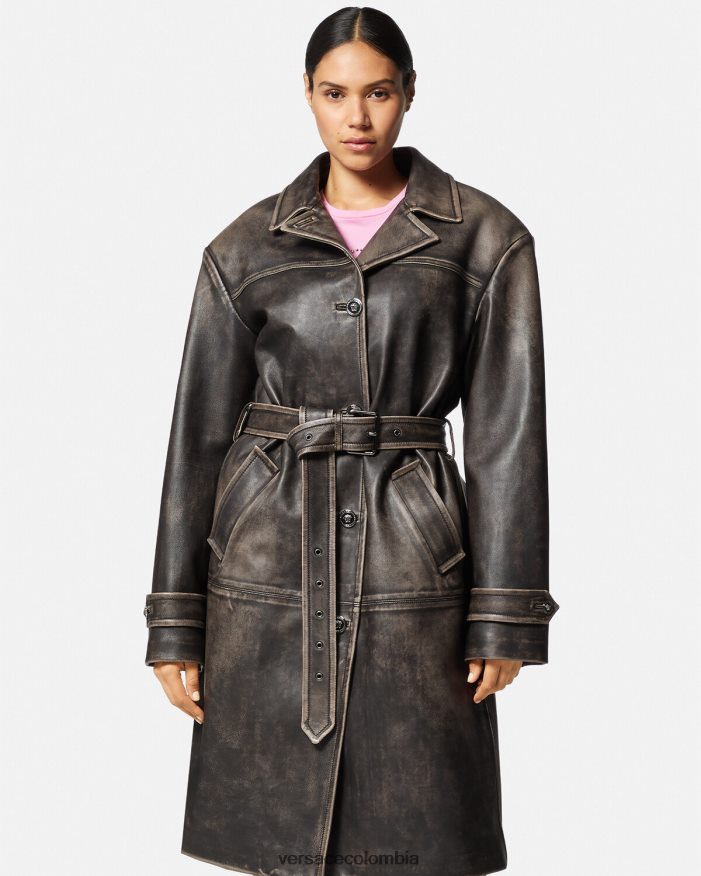 mujer gabardina barroco de cuero cepillado Versace gris 2RP40F97 ropa