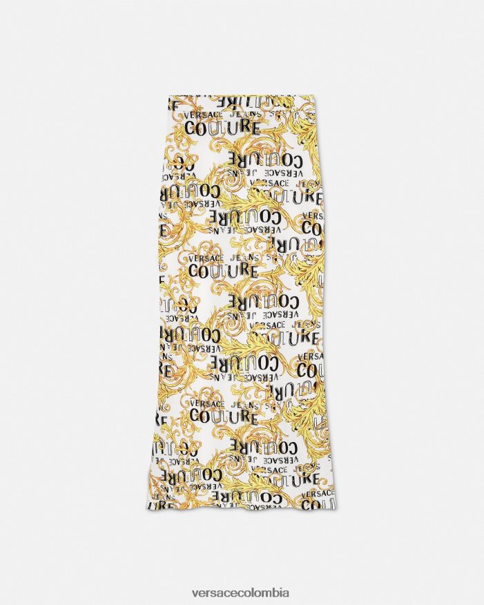 mujer falda midi de alta costura con logo Versace oro y blanco 2RP40F2251 ropa