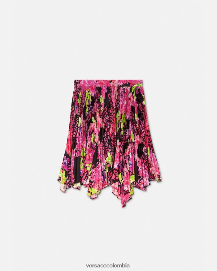 mujer falda plisada con logo orquídea Versace negro y estampado 2RP40F183 ropa