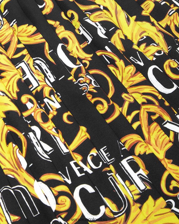 mujer falda plisada de alta costura con logo Versace oro negro 2RP40F2250 ropa