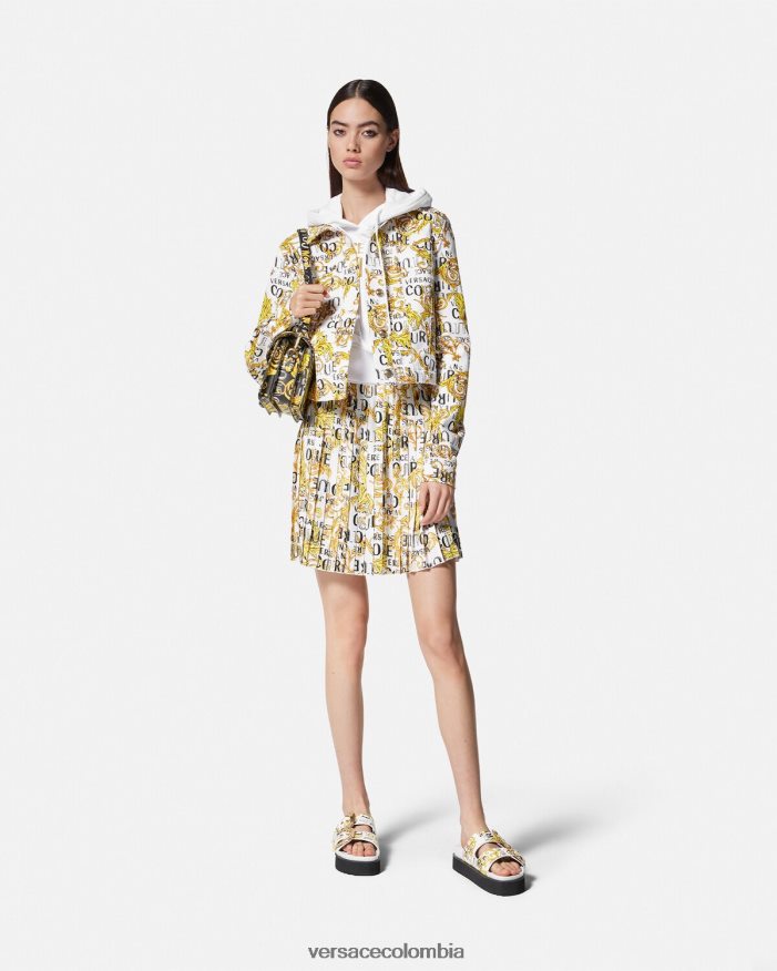 mujer falda plisada de alta costura con logo Versace oro y blanco 2RP40F2248 ropa