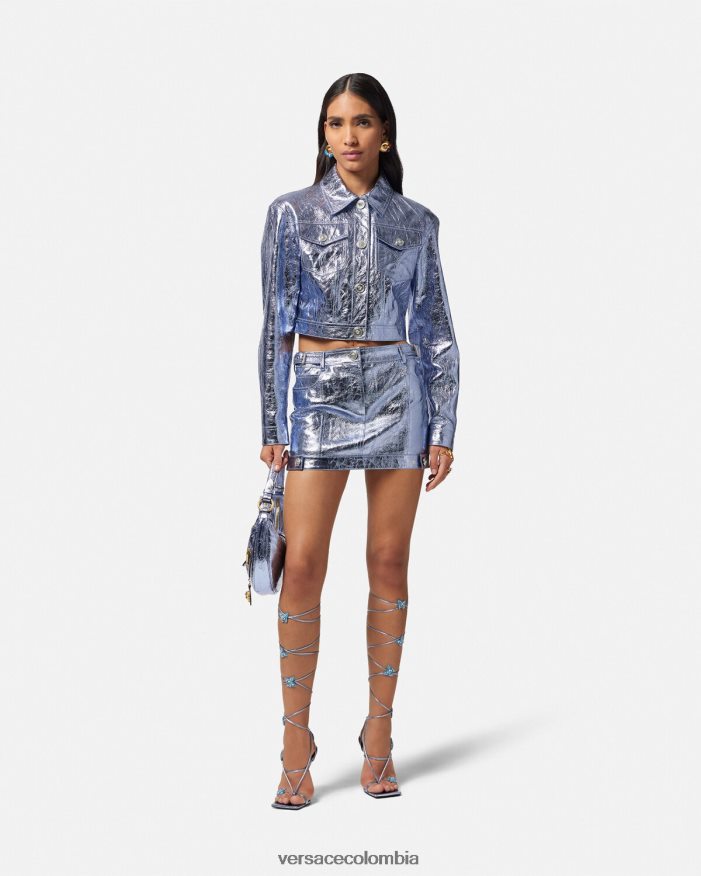 mujer minifalda de cuero metalizado con Medusa Versace metálico 2RP40F160 ropa