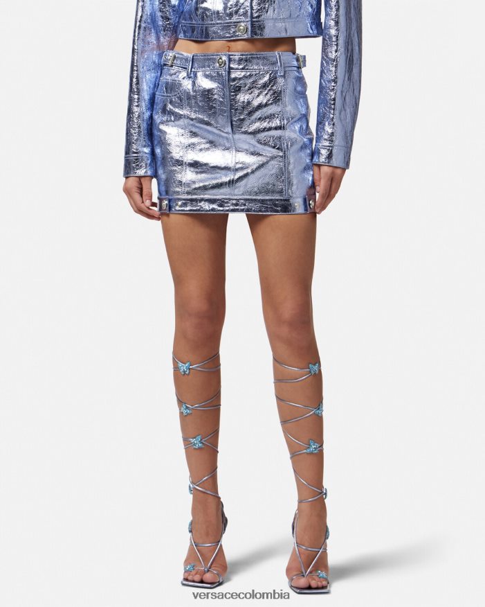 mujer minifalda de cuero metalizado con Medusa Versace metálico 2RP40F160 ropa