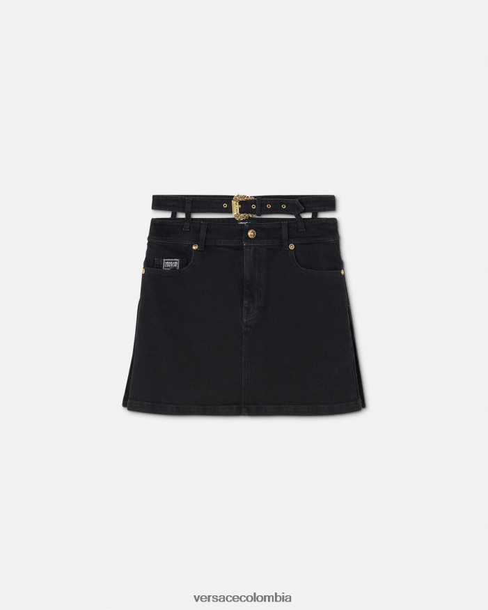 mujer minifalda de mezclilla con hebilla barroca Versace negro 2RP40F2151 ropa