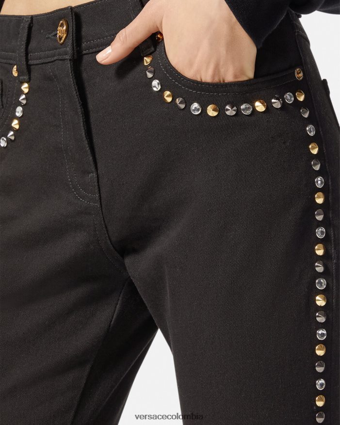 mujer jeans ajustados con tachuelas de Medusa Versace negro 2RP40F214 ropa