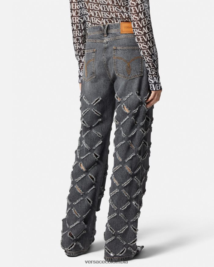 mujer jeans anchos con cortes Versace gris 2RP40F226 ropa