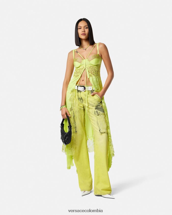 mujer jeans cargo desgastados Versace amarillo 2RP40F225 ropa