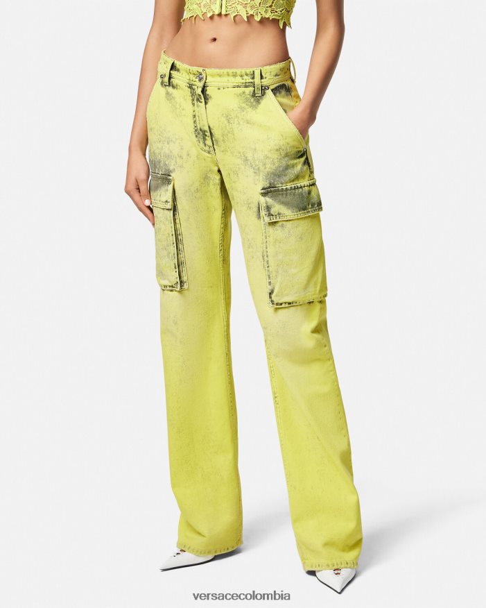 mujer jeans cargo desgastados Versace amarillo 2RP40F225 ropa