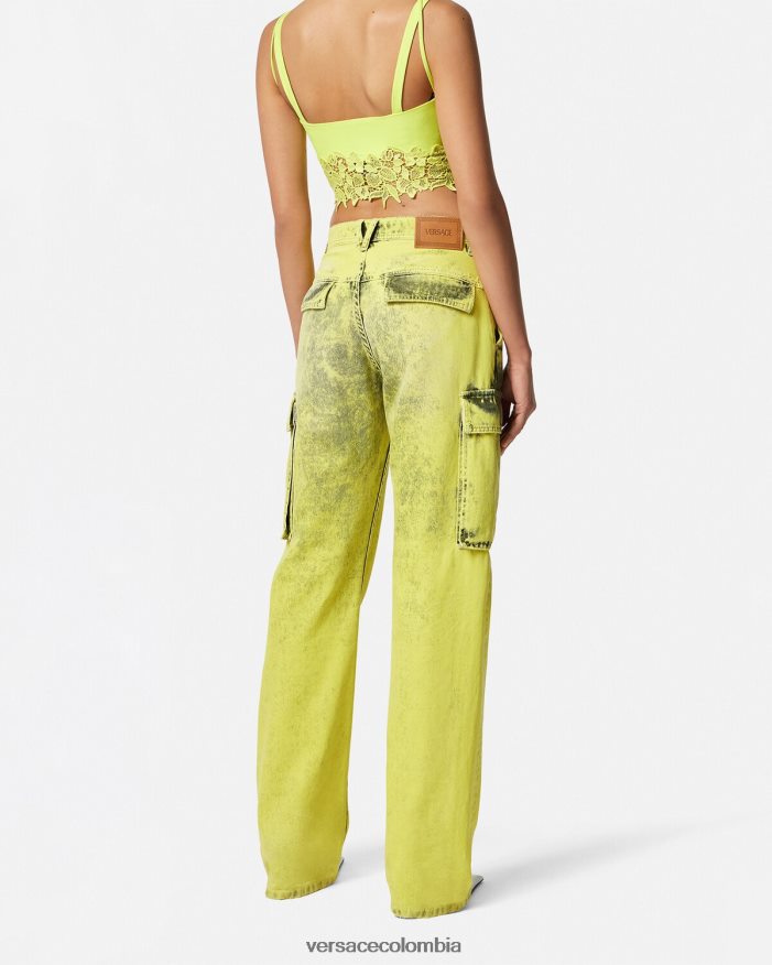 mujer jeans cargo desgastados Versace amarillo 2RP40F225 ropa