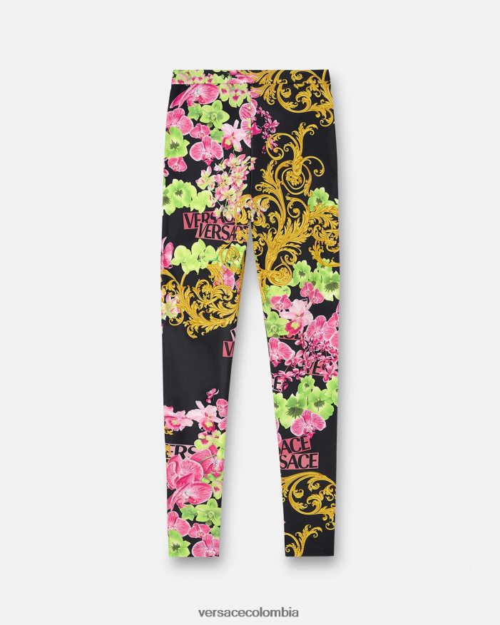 mujer leggins con orquídeas medusa Versace negro y estampado 2RP40F221 ropa
