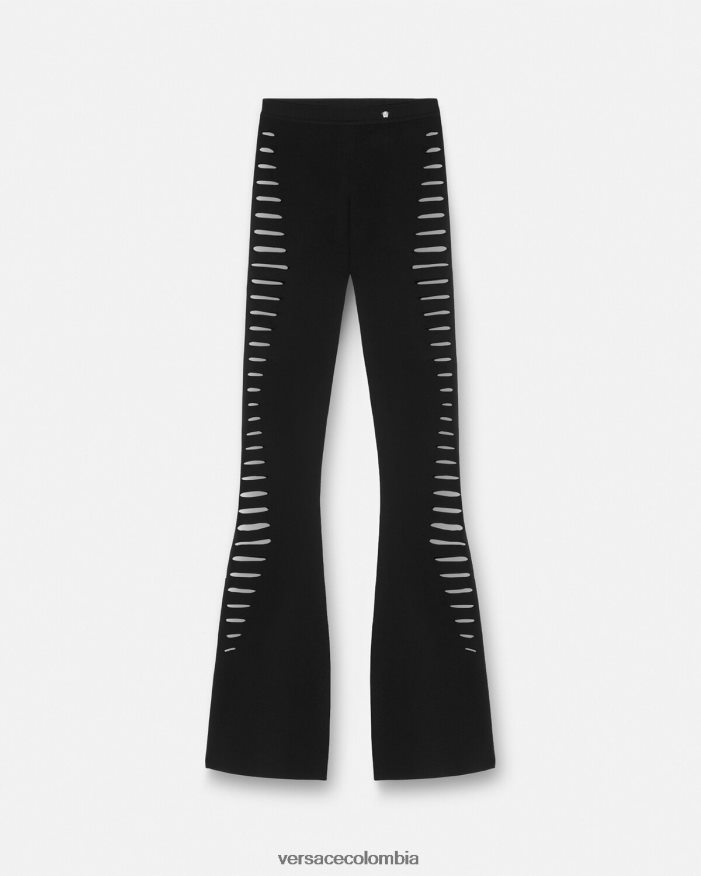 mujer pantalones acampanados de punto con cortes Versace negro 2RP40F208 ropa