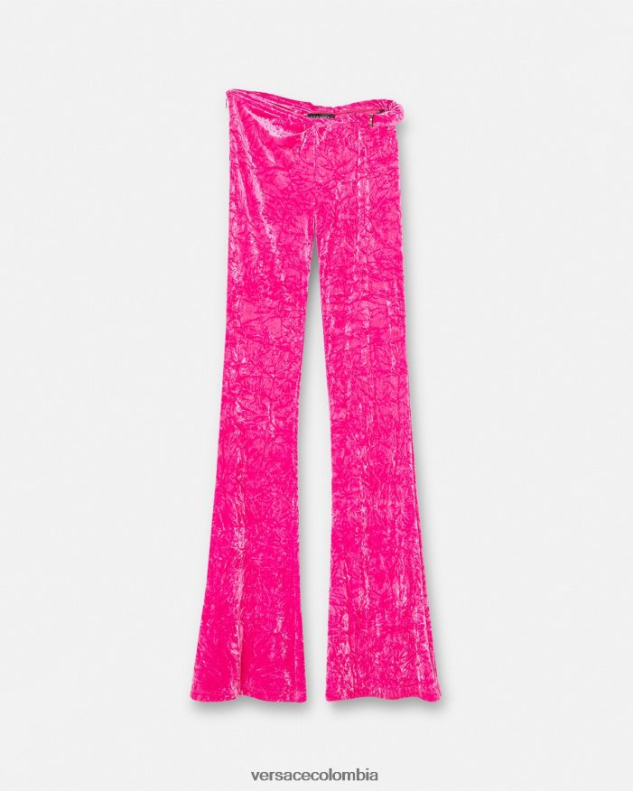 mujer pantalones acampanados de terciopelo enrollados Versace fucsia 2RP40F215 ropa