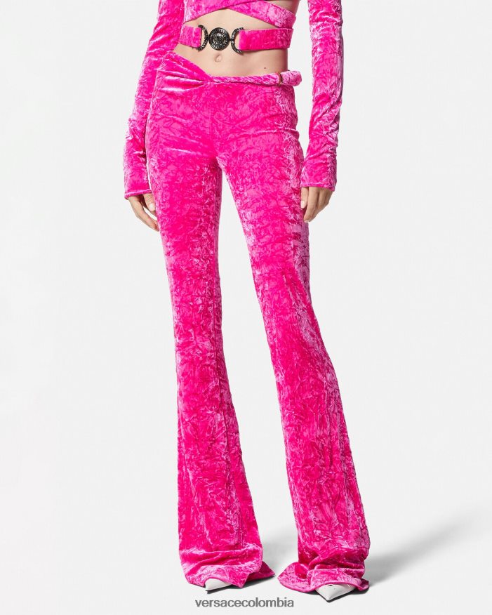 mujer pantalones acampanados de terciopelo enrollados Versace fucsia 2RP40F215 ropa